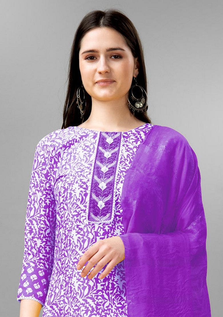 Purple Embroidered Rayon Salwar Kameez With Dupatta