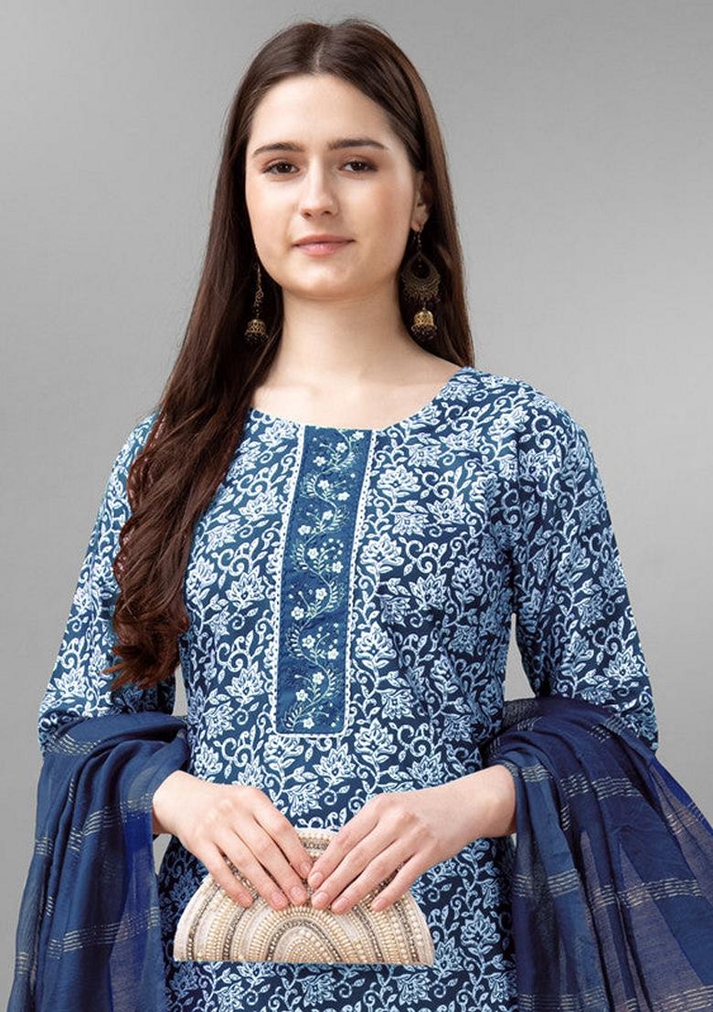 Light Blue Embroidered Rayon Salwar Kameez With Dupatta