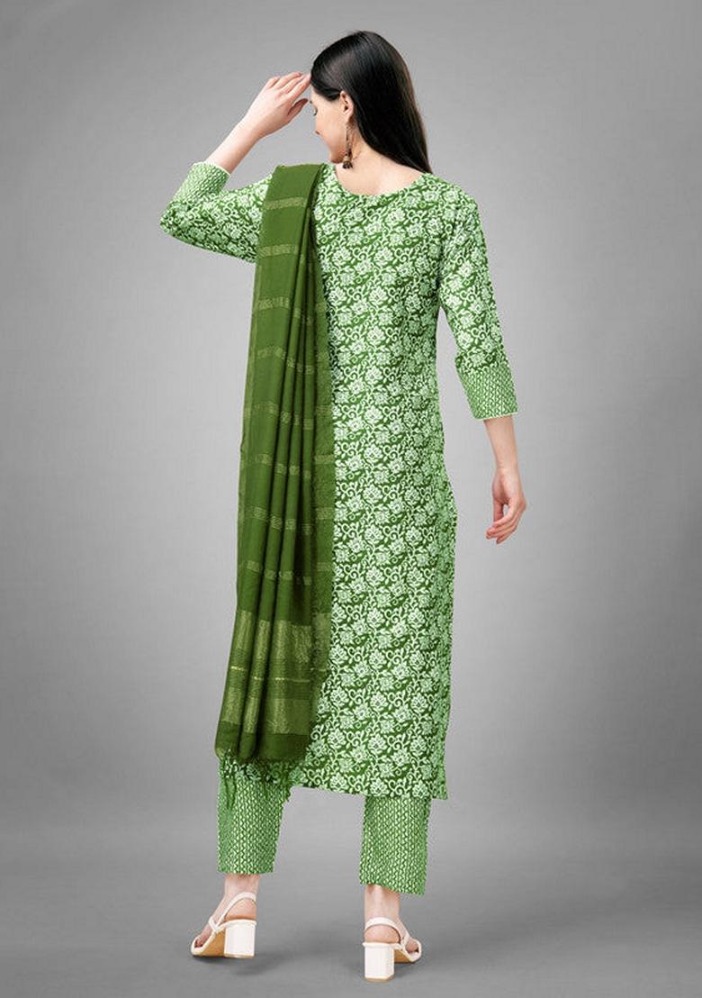 Green Embroidered Rayon Salwar Kameez With Dupatta