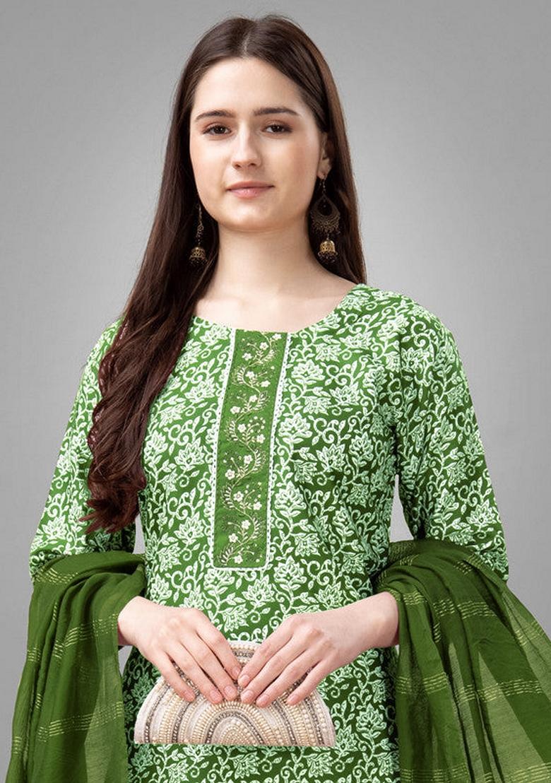 Green Embroidered Rayon Salwar Kameez With Dupatta