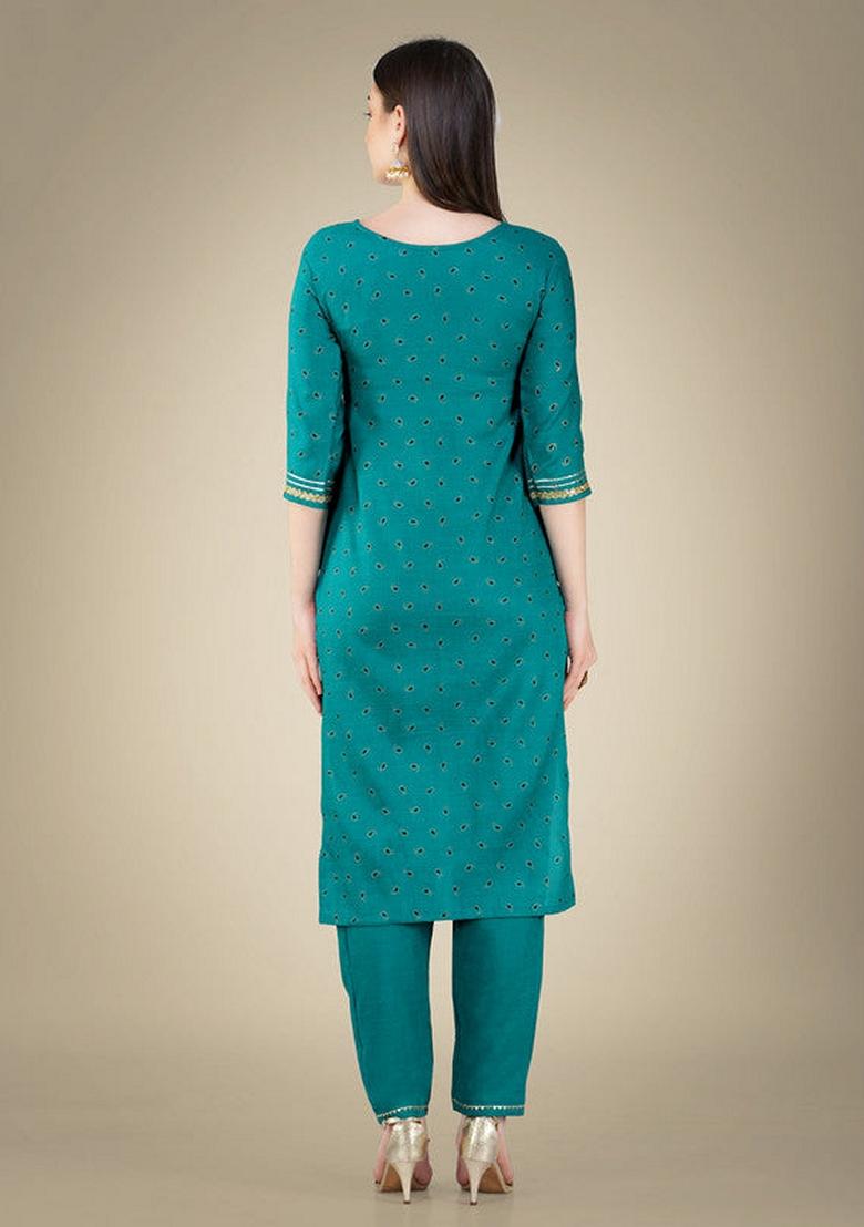 Light Green Embroidered Cotton Magic Slub Salwar Kameez With Dupatta