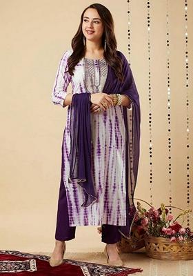 Purple Embroidered Viscose Salwar Kameez With Dupatta