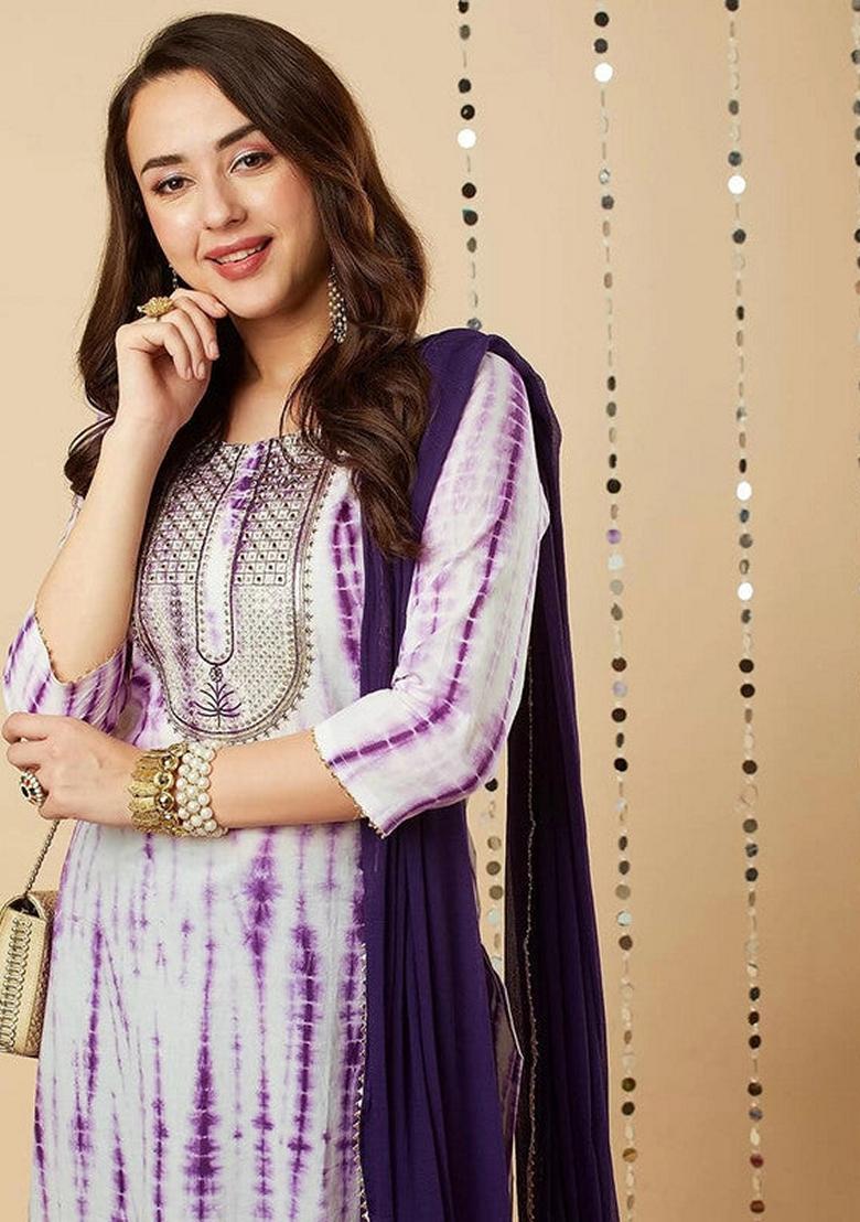 Purple Embroidered Viscose Salwar Kameez With Dupatta