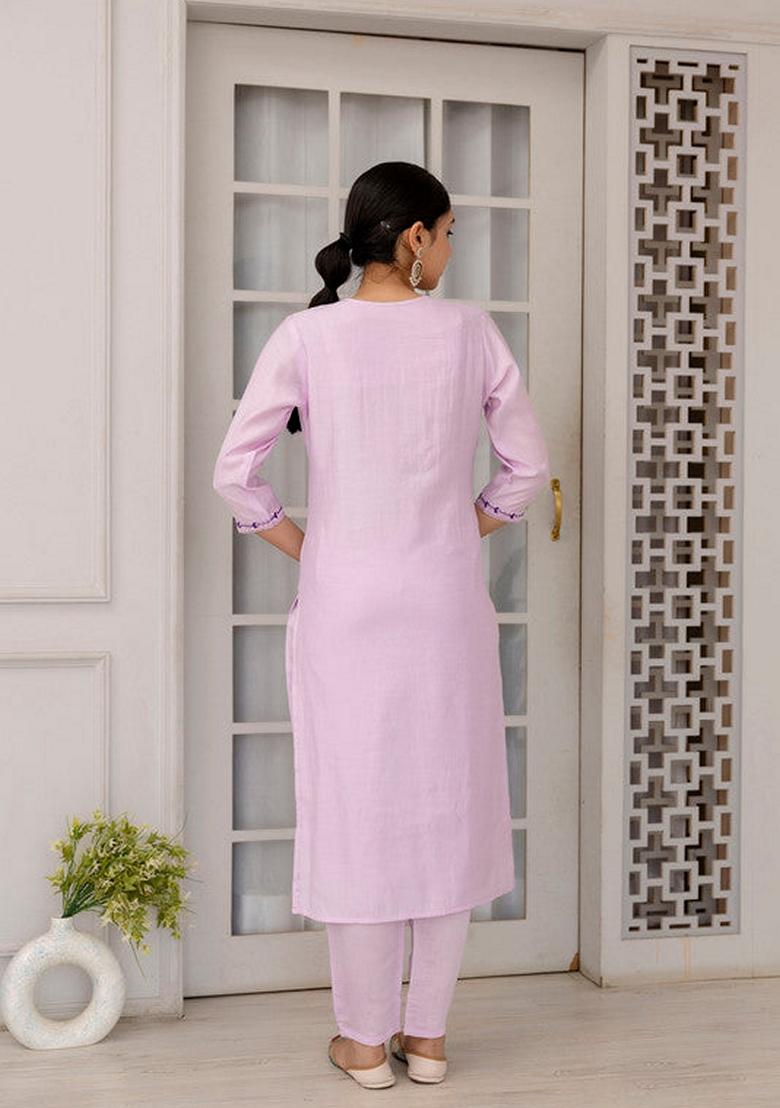 Lavender Solid Viscose Salwar Kameez With Dupatta