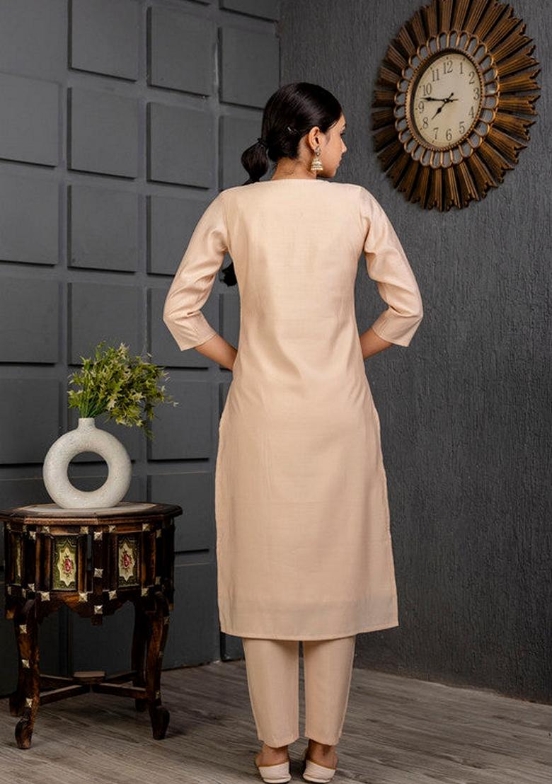 Cream Solid Viscose Salwar Kameez With Dupatta