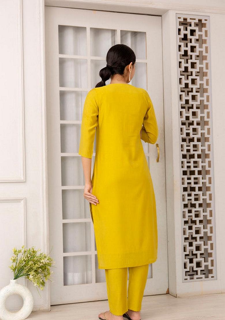 Mustard Yellow Solid Viscose Salwar Kameez With Dupatta