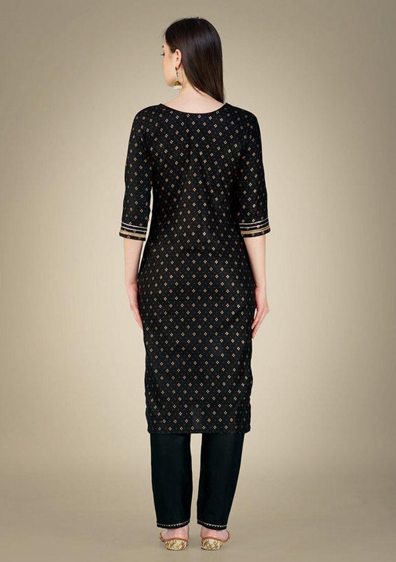 Black Embroidered Cotton Magic Slub Salwar Kameez With Dupatta