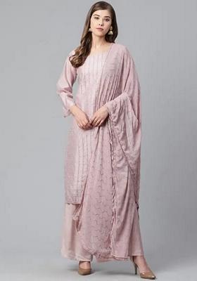 Blush Pink Embroidered Viscose Salwar Kameez With Dupatta