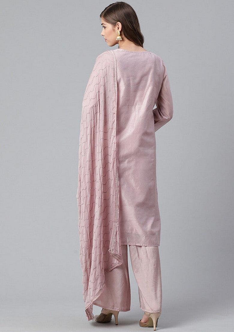 Blush Pink Embroidered Viscose Salwar Kameez With Dupatta