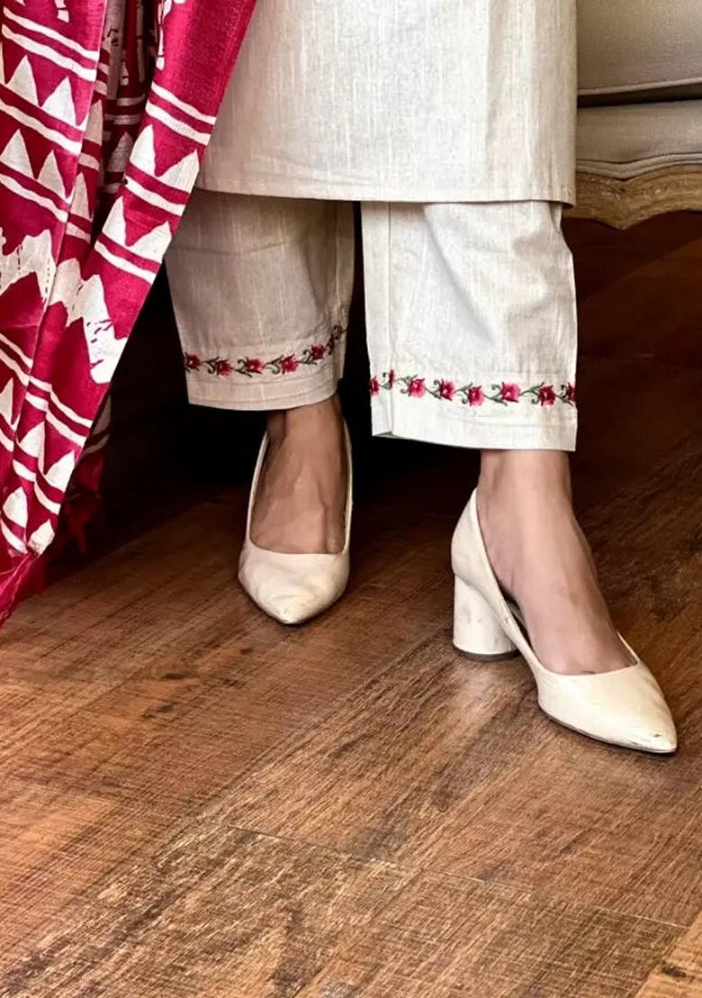 Red Embroidered Pure Cotton Salwar Kameez With Dupatta