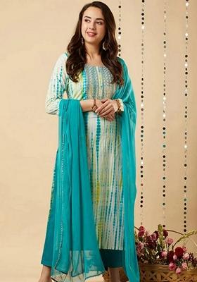 Sky Blue Embroidered Viscose Salwar Kameez With Dupatta