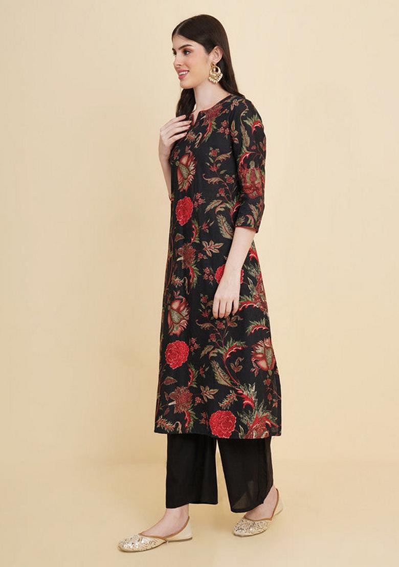 Blue Printed Cotton Palazzo Set With Dupatta