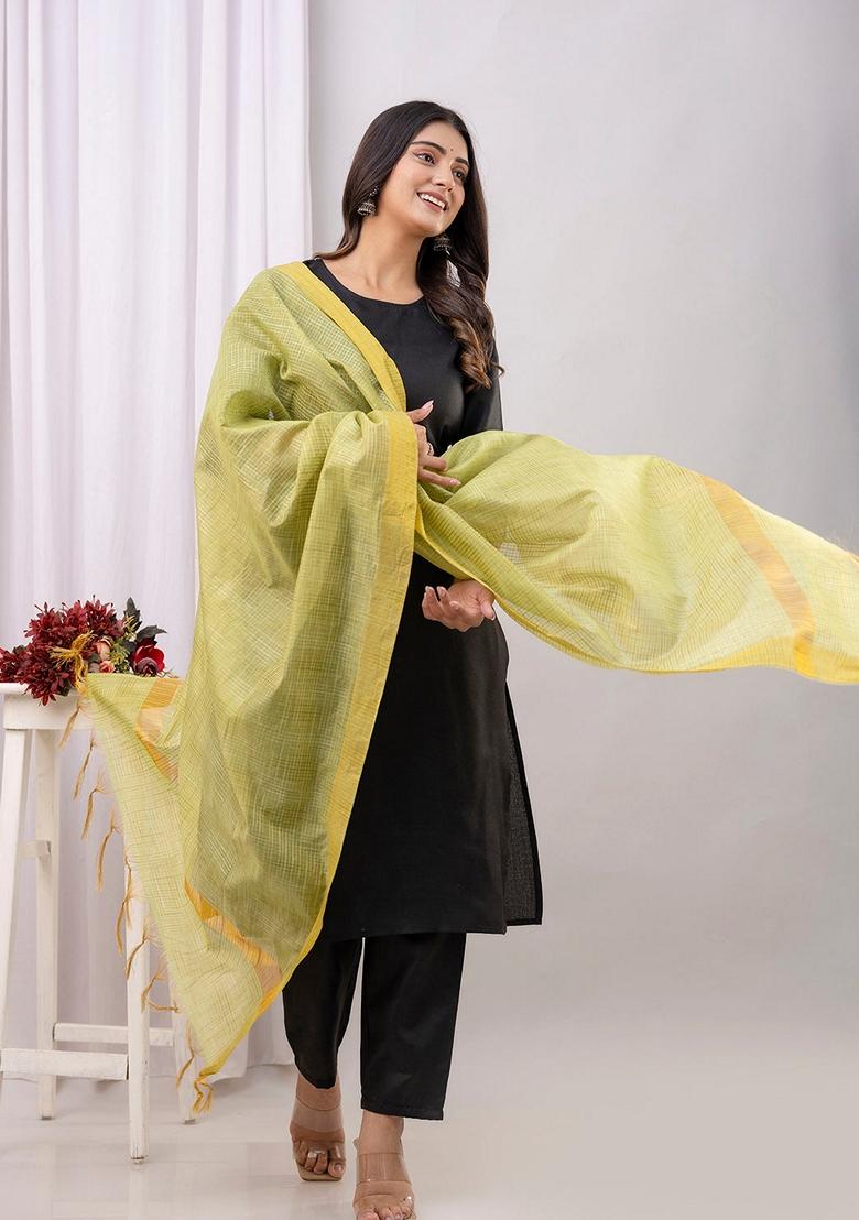 Black Printed Cotton Salwar Kameez With Dupatta