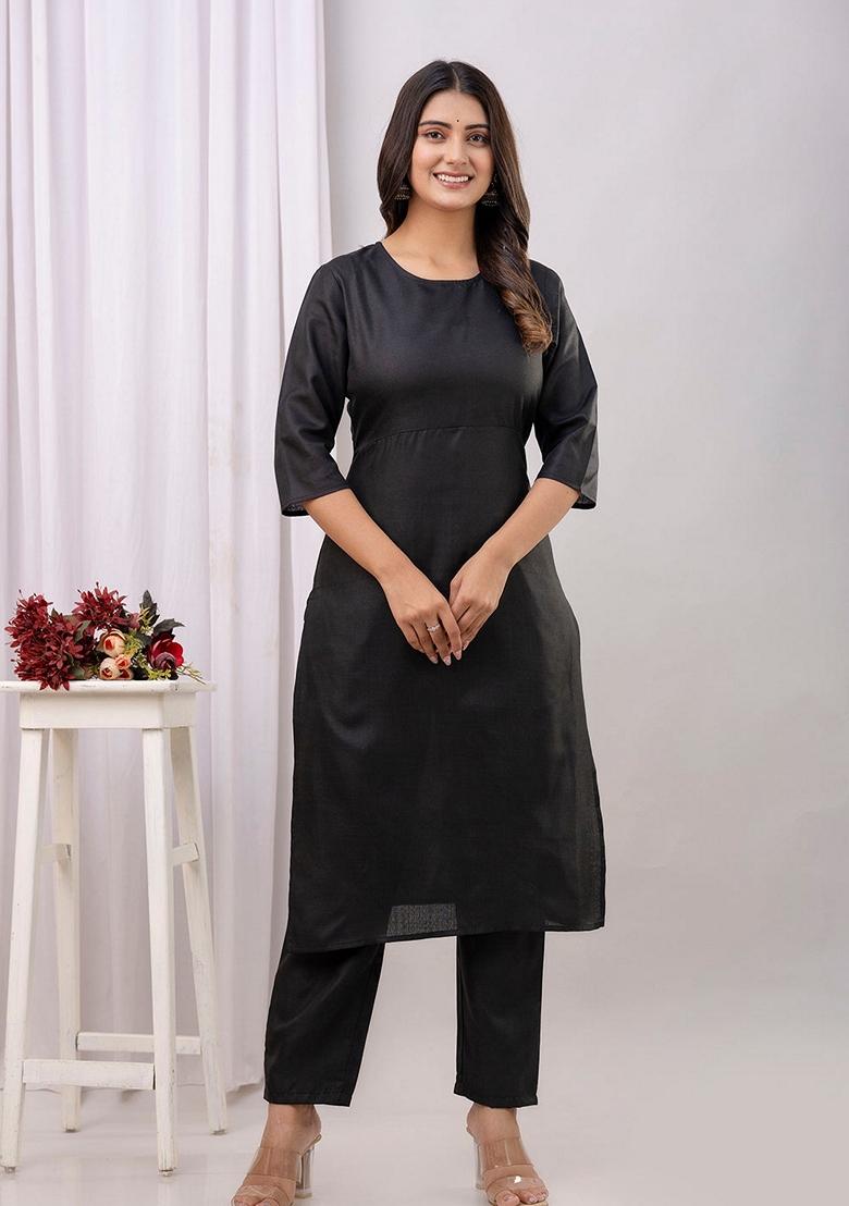 Black Printed Cotton Salwar Kameez With Dupatta