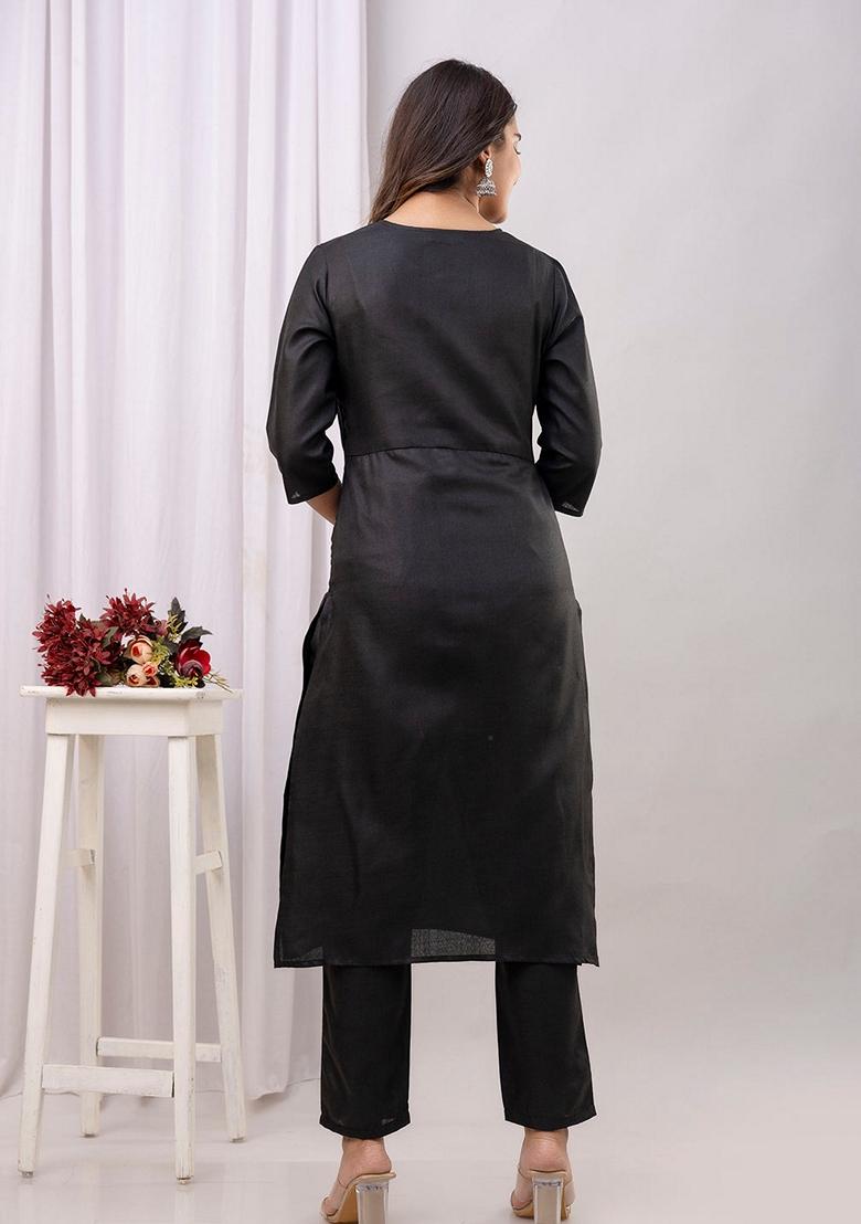 Black Printed Cotton Salwar Kameez With Dupatta