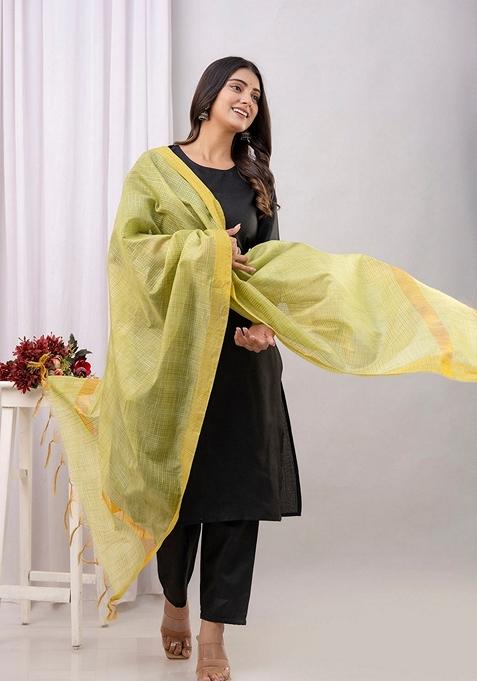 Black Printed Cotton Salwar Kameez With Dupatta