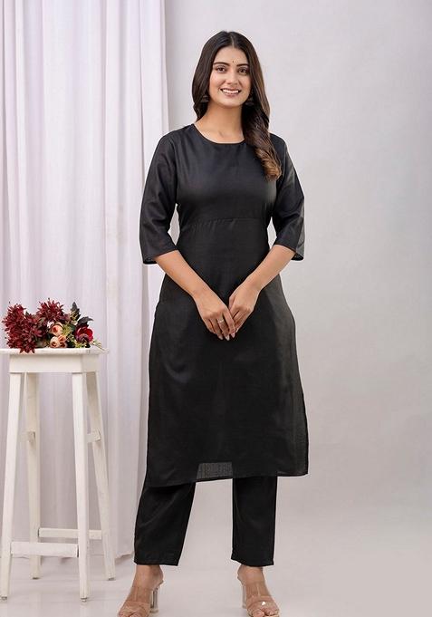 Black Printed Cotton Salwar Kameez With Dupatta
