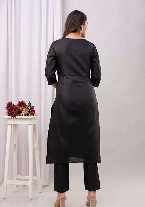 Black Printed Cotton Salwar Kameez With Dupatta