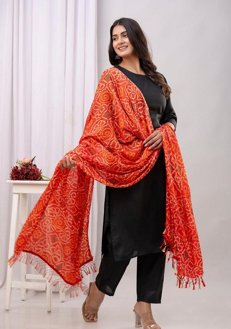 Black Printed Cotton Salwar Kameez With Dupatta