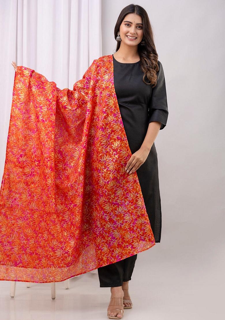 Black Printed Cotton Salwar Kameez With Dupatta