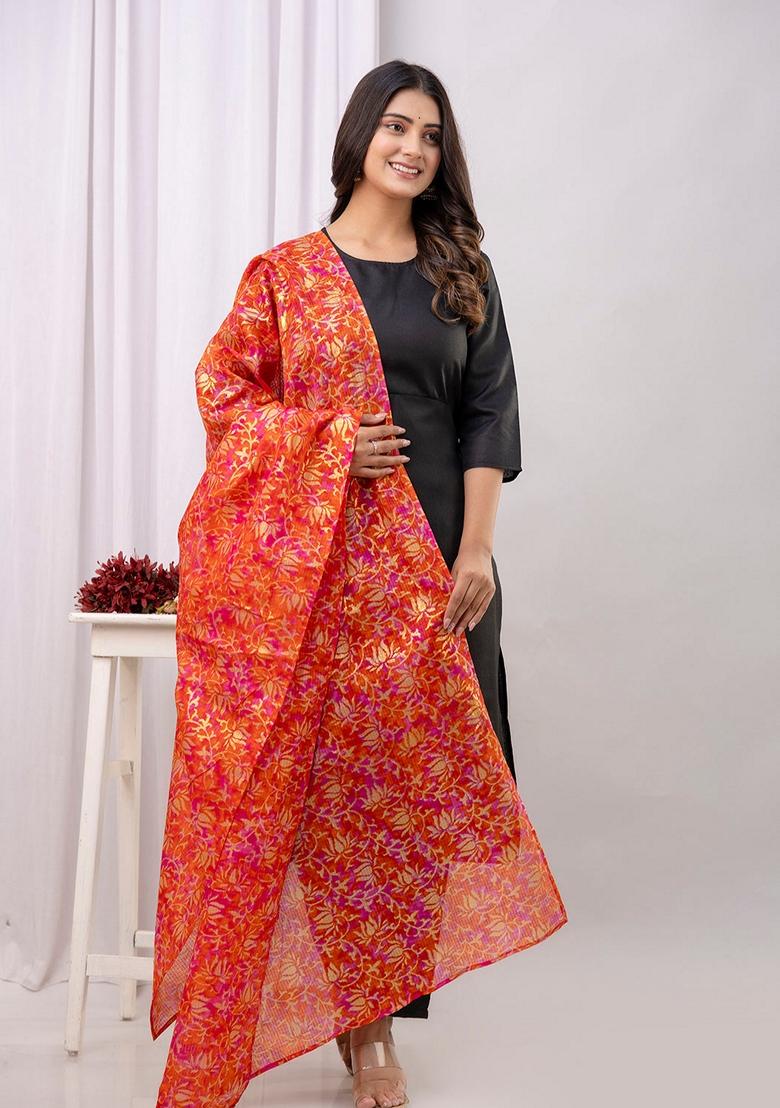 Black Printed Cotton Salwar Kameez With Dupatta