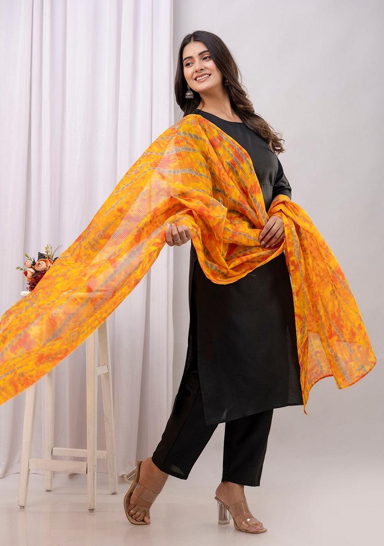 Black Printed Cotton Salwar Kameez With Dupatta