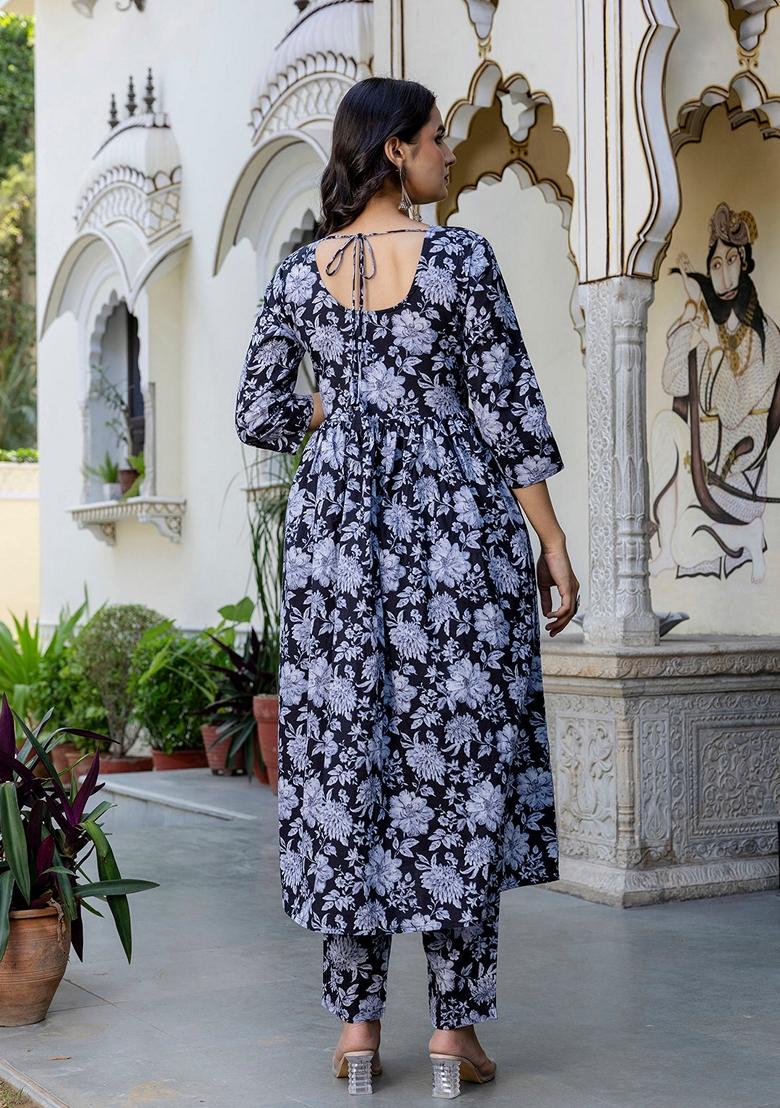 Black Printed Pure Cotton Salwar Kameez With Dupatta