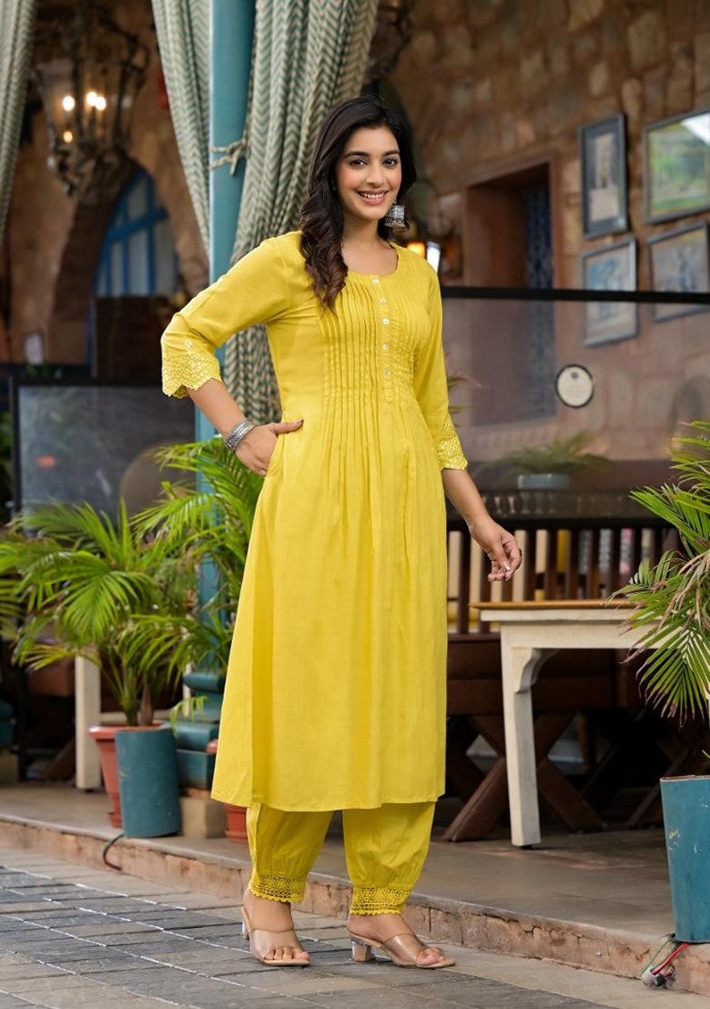 Yellow Embroidered Rayon Salwar Kameez With Dupatta