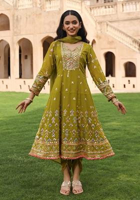 Green Embroidered Georgette Salwar Kameez With Dupatta