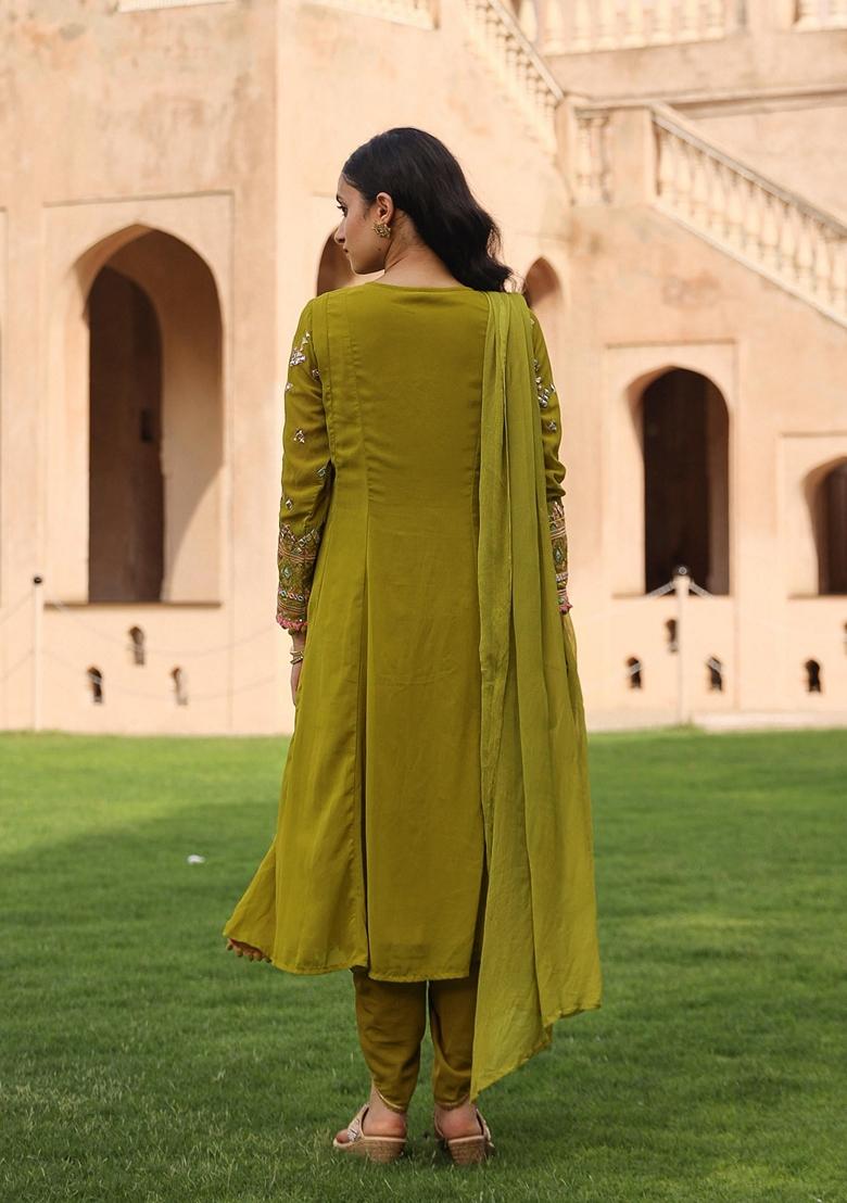 Green Embroidered Georgette Salwar Kameez With Dupatta