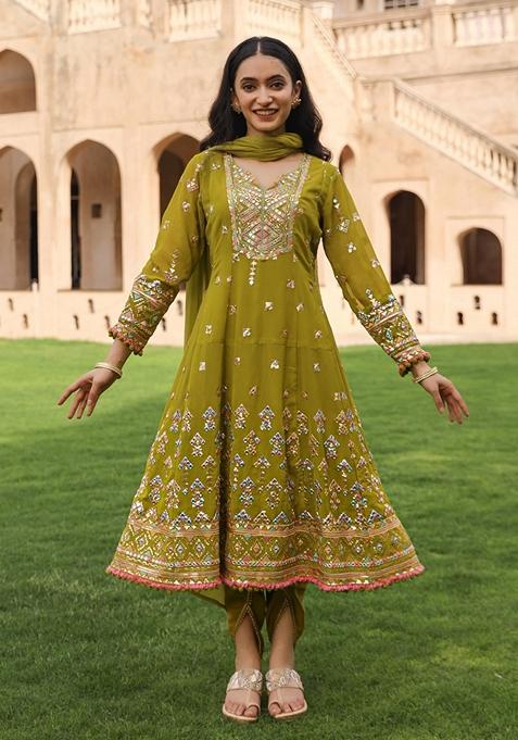 Green Embroidered Georgette Salwar Kameez With Dupatta