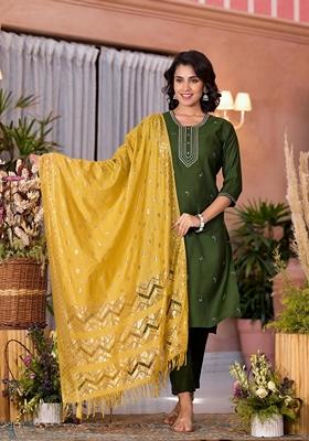 Green Embroidered Viscose Salwar Kameez With Dupatta