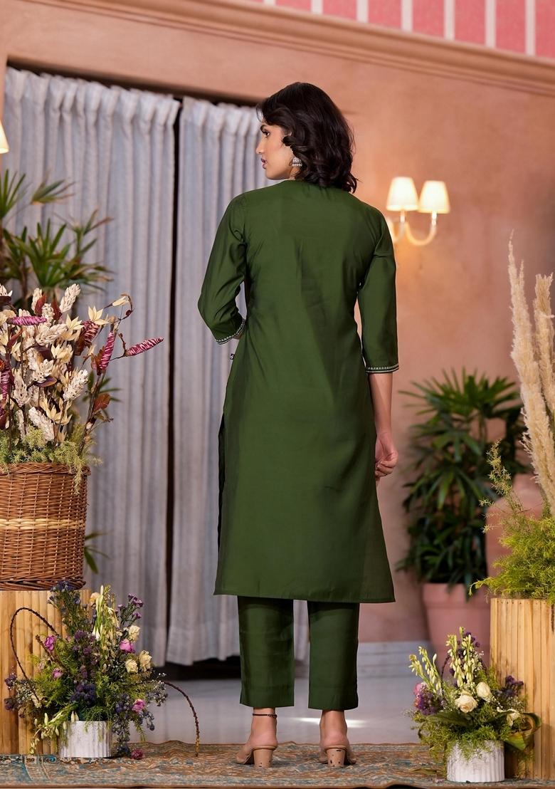 Green Embroidered Viscose Salwar Kameez With Dupatta