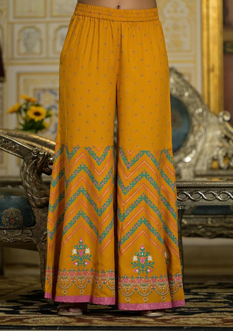 Mustard Yellow Printed Rayon Sharara Set With Dupatta