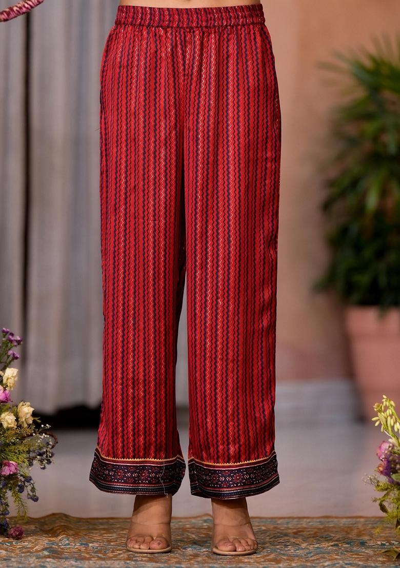 Red Printed Satin Salwar Kameez With Dupatta