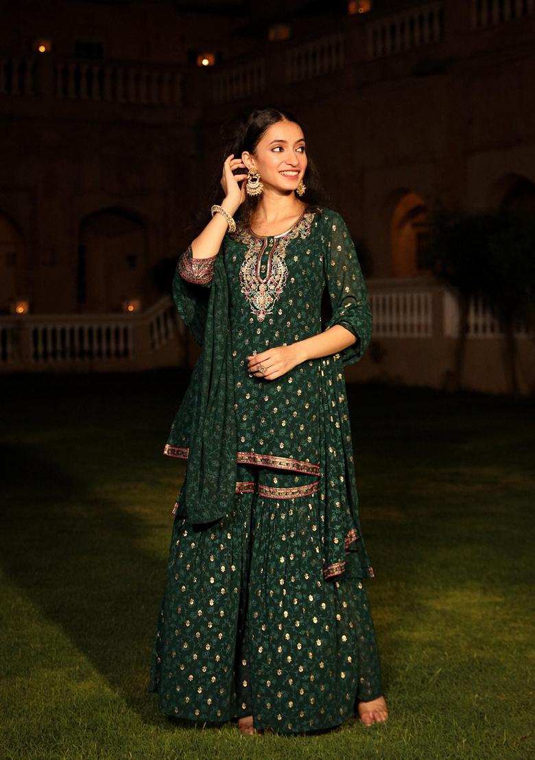 Jade Green Printed Georgette Salwar Kameez With Dupatta