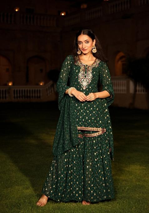 Jade Green Printed Georgette Salwar Kameez With Dupatta