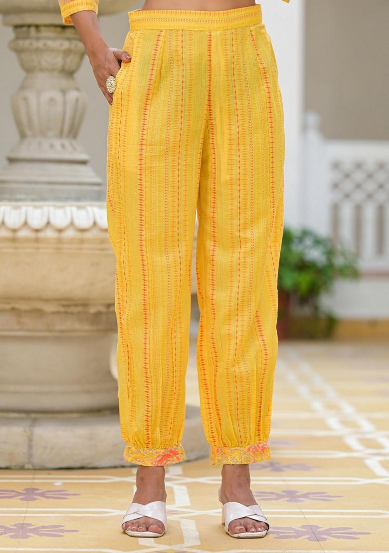 Yellow Printed Cotton Salwar Kameez With Dupatta