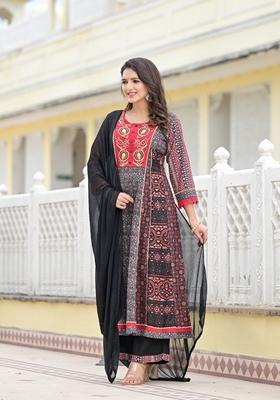 Black Printed Muslin Salwar Kameez With Dupatta