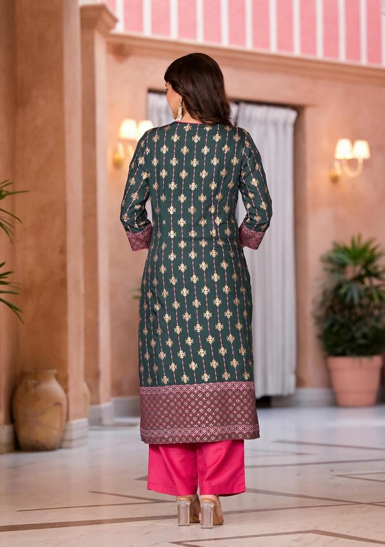 Jade Green Printed Muslin Salwar Kameez With Dupatta