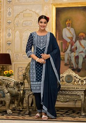 Navy Blue Printed Georgette Salwar Kameez With Dupatta