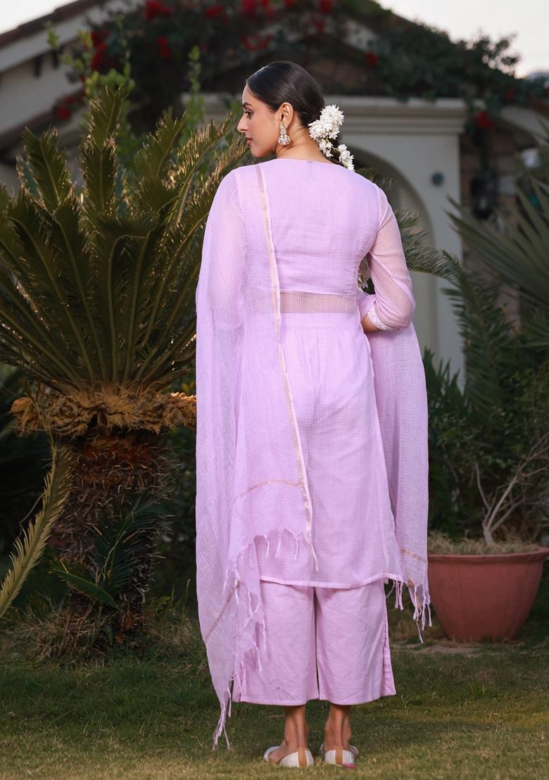 Lilac Embroidered Cambric Salwar Kameez With Dupatta