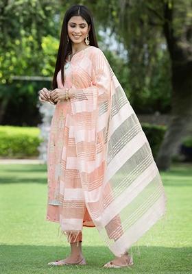 Orange Printed Georgette Salwar Kameez With Dupatta