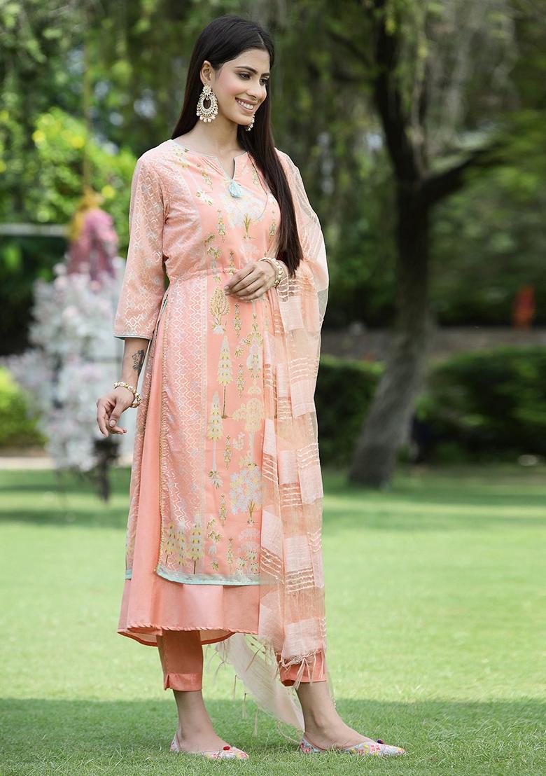 Orange Printed Georgette Salwar Kameez With Dupatta
