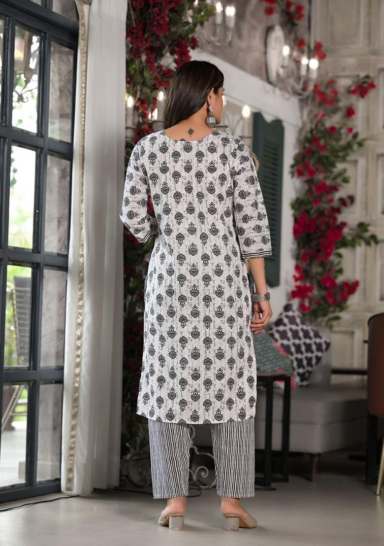 Black Printed Cotton Salwar Kameez With Dupatta