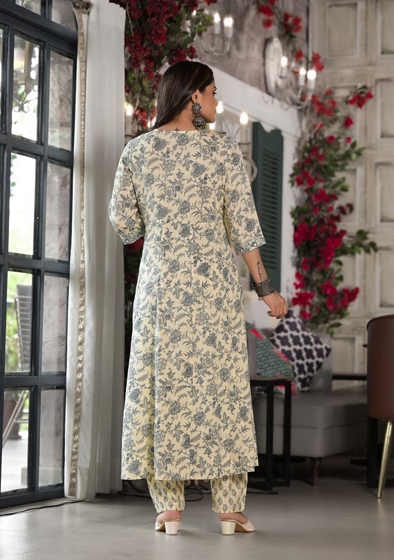 Grey Printed Rayon Salwar Kameez With Dupatta