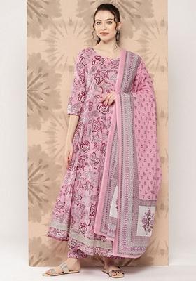 Pink Printed Pure Cotton Salwar Kameez With Dupatta
