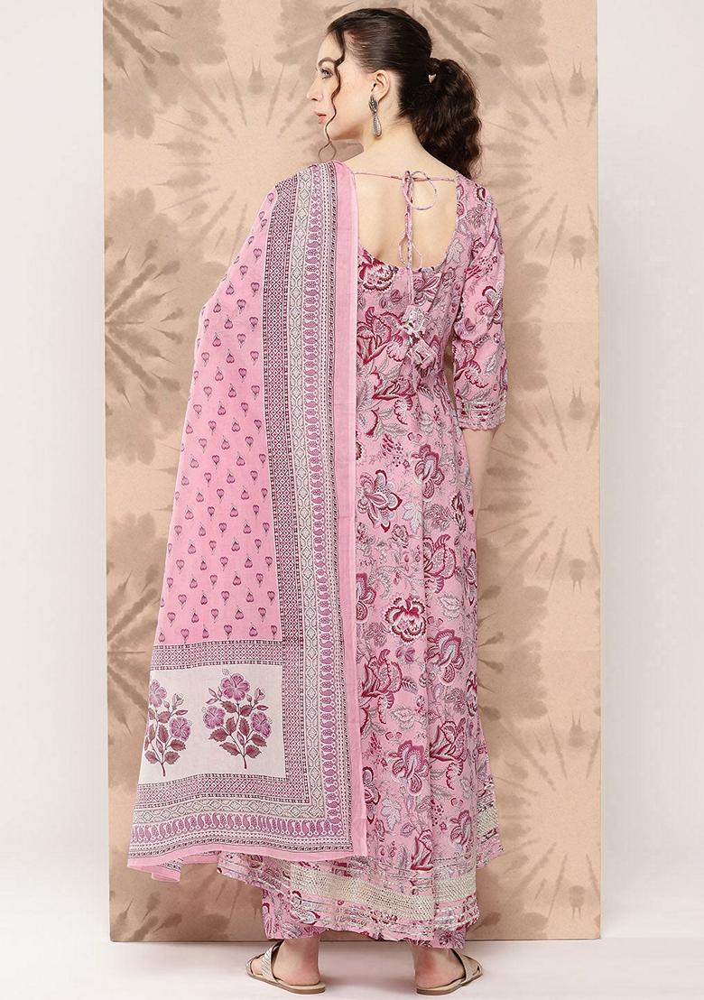 Pink Printed Pure Cotton Salwar Kameez With Dupatta
