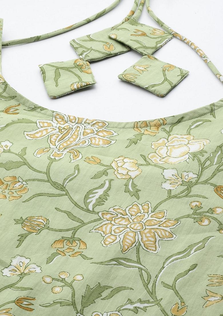 Green Printed Pure Cotton Salwar Kameez With Dupatta