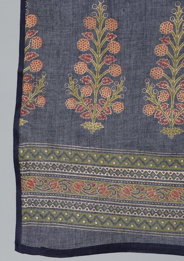 Blue Printed Pure Cotton Palazzo Set With Dupatta